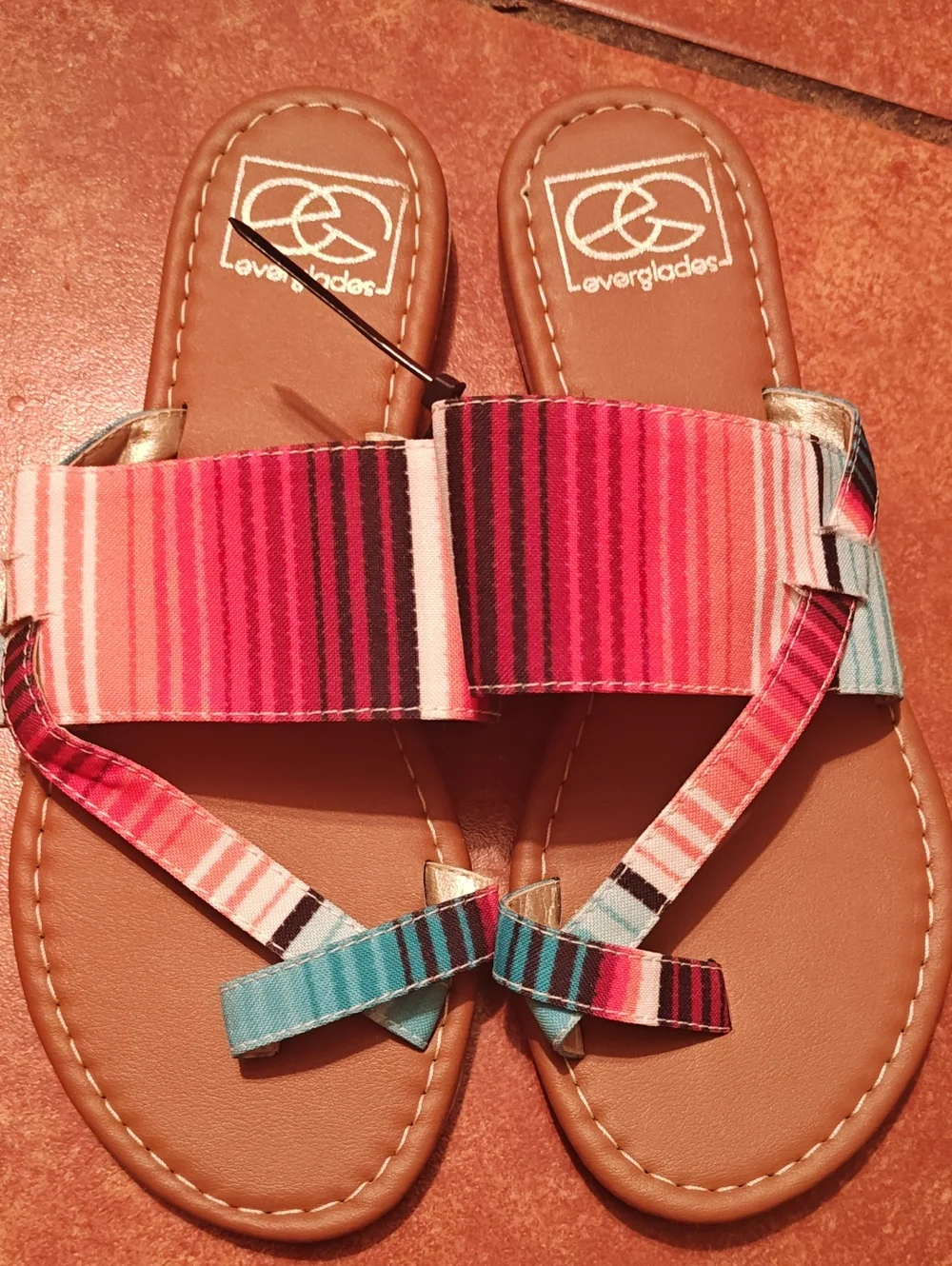 Lovers+Friends Multicolor Stripe Women's Slide Sandals - Brown Footbed